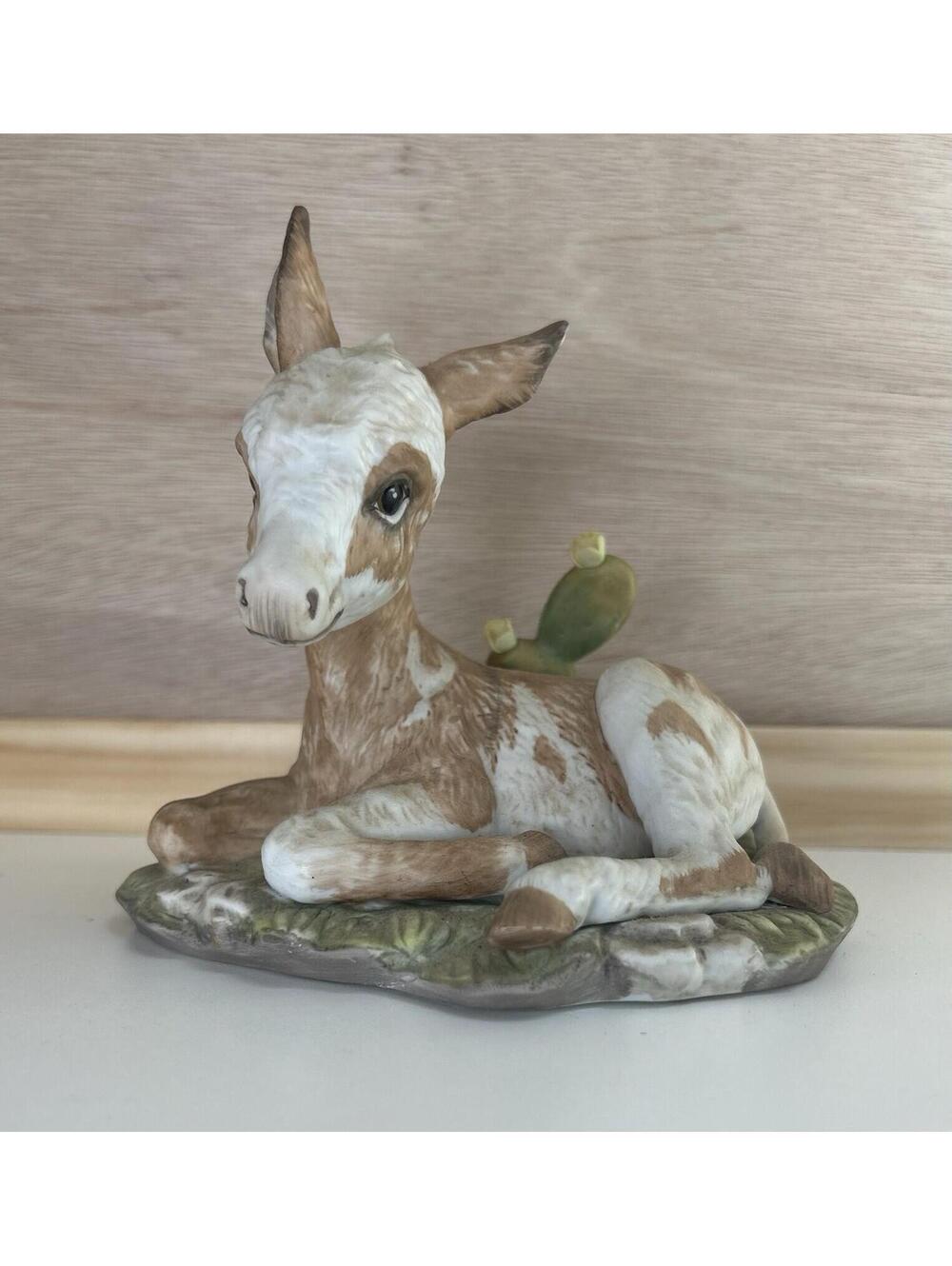 Vintage Homco Masterpiece Porcelain Donkey figurine "Baby Donkey with Cactus".